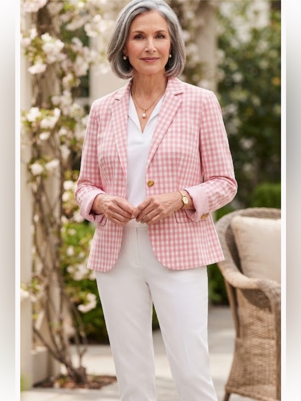 Talbots Pink and White Gingham Blazer